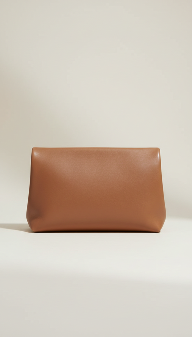 Soft Mocha Leather Clutch Bag with Magnetic Closure