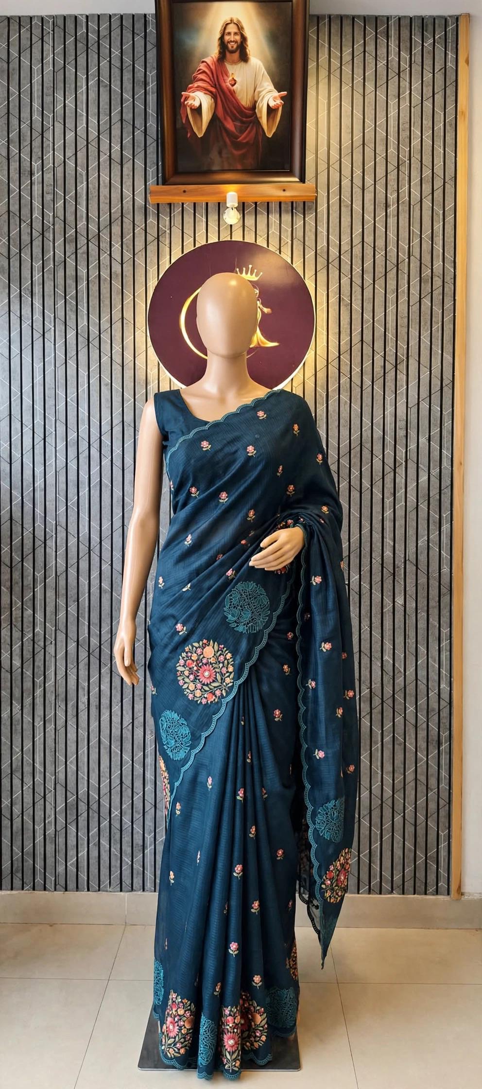 Kotta Doriya Floral Embroidery with Cut Work saree