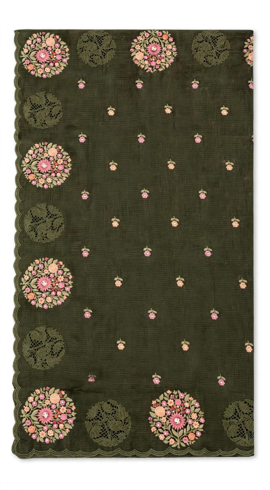 Kotta Doriya Floral Embroidery with Cut Work saree