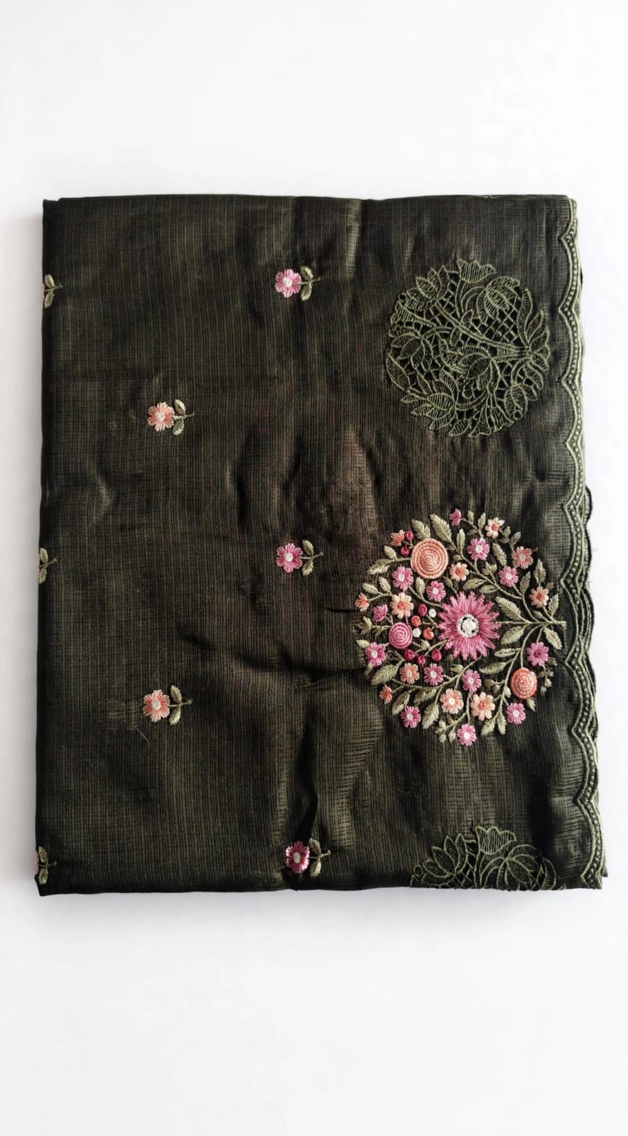 Kotta Doriya Floral Embroidery with Cut Work saree